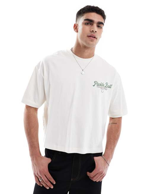 ASOS DESIGN cropped oversized t-shirt with sports graphic in cream, 4 of 4