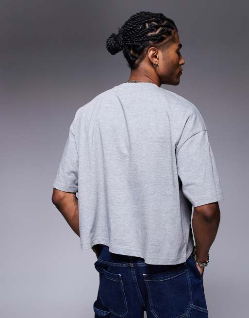 ASOS DESIGN cropped oversized t-shirt with sports graphic in grey marl, 3 of 4