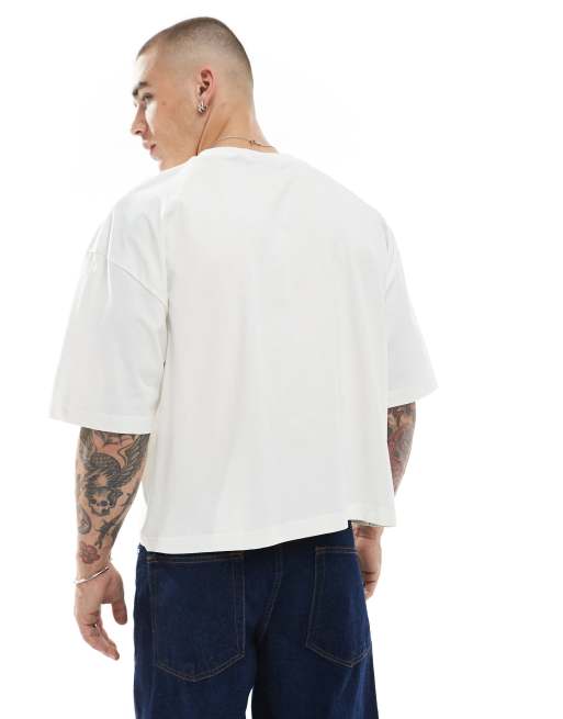 ASOS DESIGN cropped oversized T-shirt with sports graphic in off white