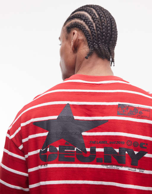 ASOS DESIGN cropped oversized t-shirt with star graphic in red stripe, 2 of 5