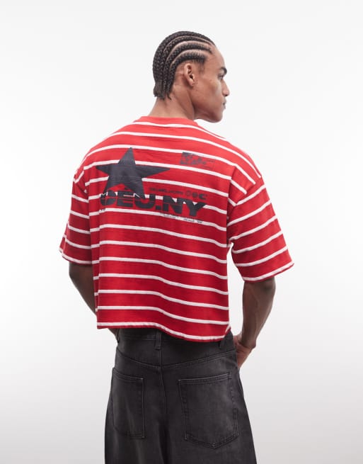 ASOS DESIGN cropped oversized t-shirt with star graphic in red stripe, 4 of 5
