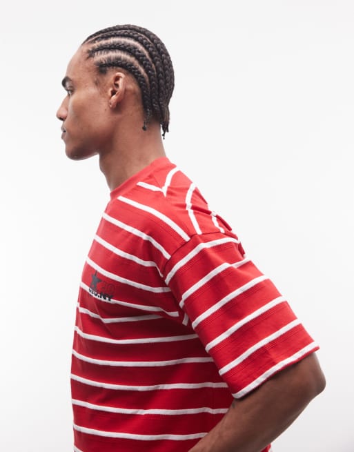 ASOS DESIGN cropped oversized t-shirt with star graphic in red stripe, 5 of 5