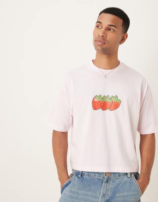 ASOS DESIGN cropped oversized t-shirt with strawberry graphic in pink - view 1