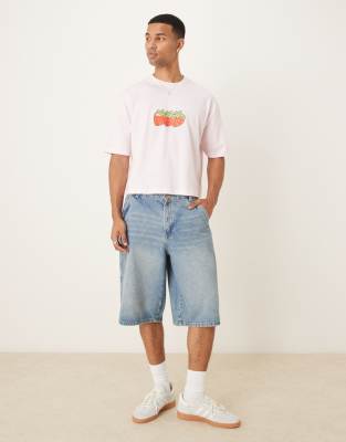 Asos Design Cropped Oversized T-shirt With Strawberry Graphic In White