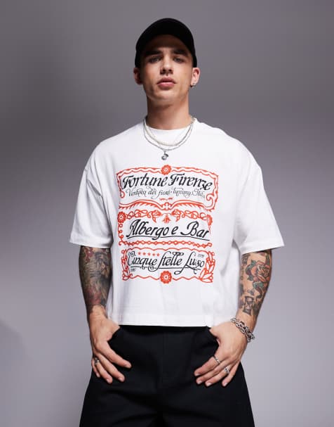 ASOS DESIGN cropped oversized T-shirt with text graphic in off white - view 1
