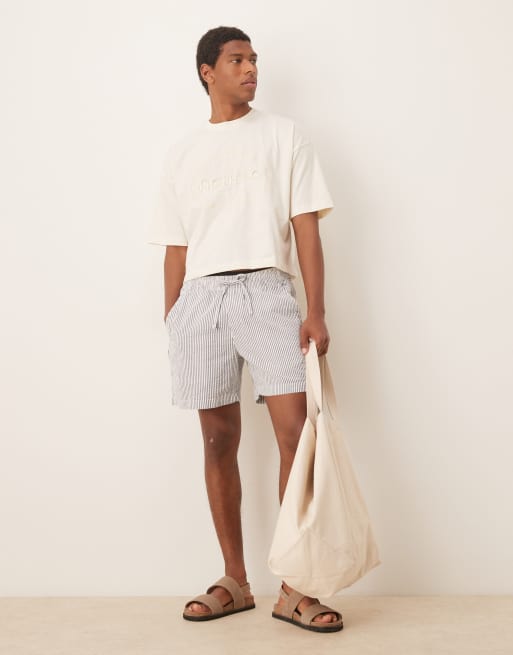 ASOS DESIGN cropped oversized t-shirt with tonal cut out embroidery in cream