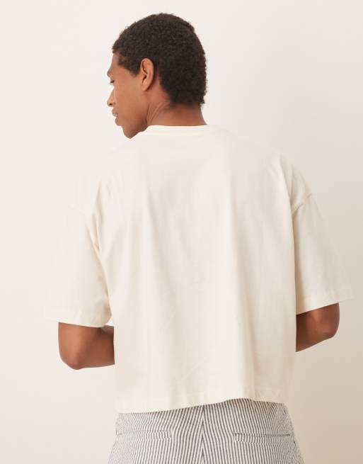 ASOS DESIGN cropped oversized t-shirt with tonal cut out embroidery in cream
