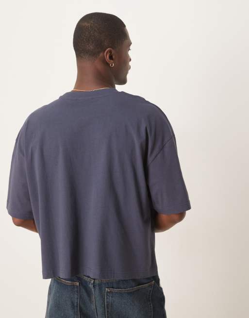 ASOS DESIGN cropped oversized T-shirt with varsity graphic in navy