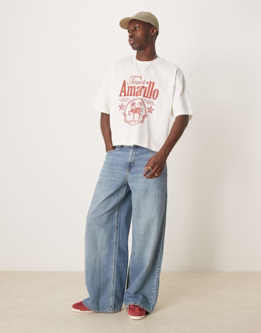 ASOS DESIGN cropped oversized T-shirt with western graphic in cream
