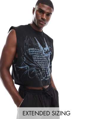 Asos Design Cropped Oversized Tank Top In Black