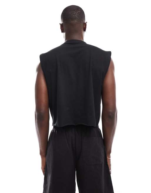 ASOS DESIGN cropped oversized vest in black with print, 4 of 4