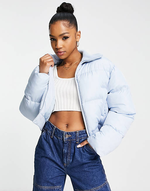 ASOS DESIGN cropped padded jacket in baby blue