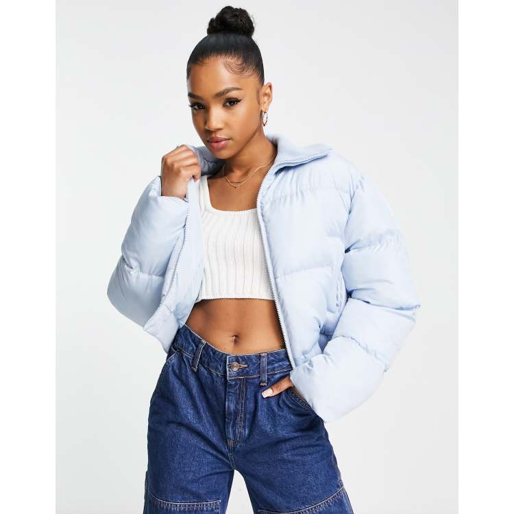 ASOS DESIGN cropped padded jacket in baby blue