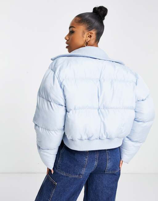 ASOS DESIGN cropped padded jacket in baby blue