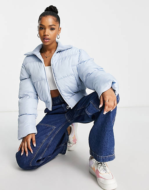 ASOS DESIGN cropped padded jacket in baby blue