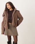 [ASOS DESIGN] ASOS DESIGN cropped parka with borg lined hood in brown XS brown