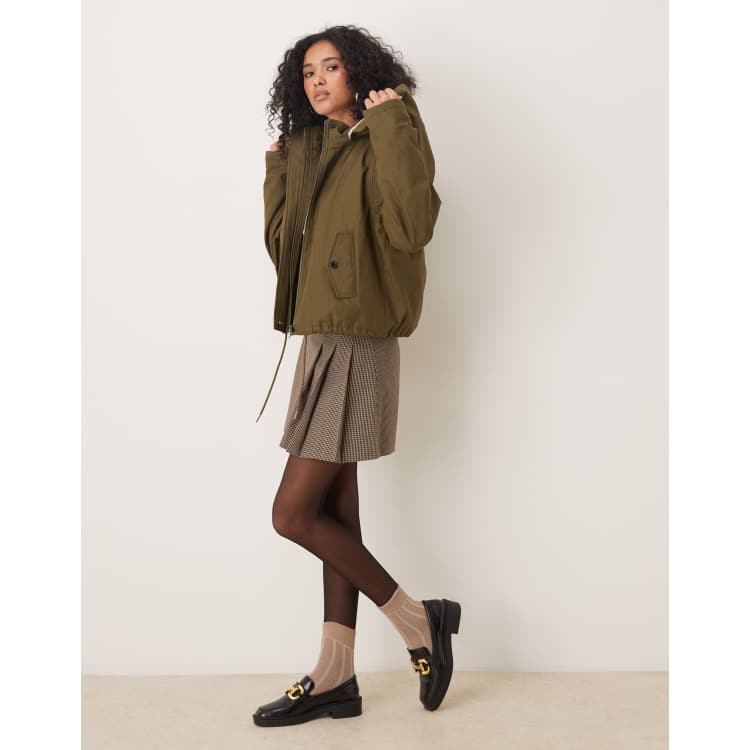 ASOS DESIGN cropped parka with borg lined hood in khaki | ASOS