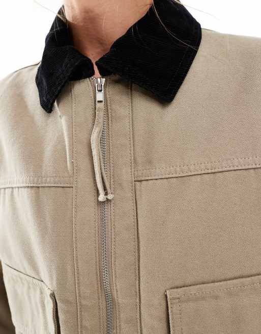 ASOS DESIGN cropped pocket canvas jacket in stone, 3 of 4