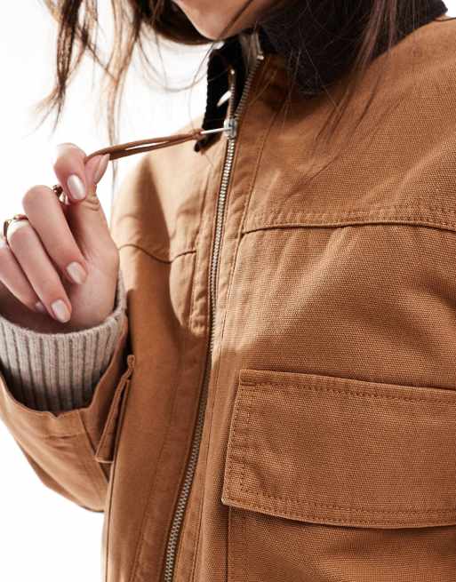 ASOS DESIGN cropped pocket canvas jacket in toffee, 3 of 5