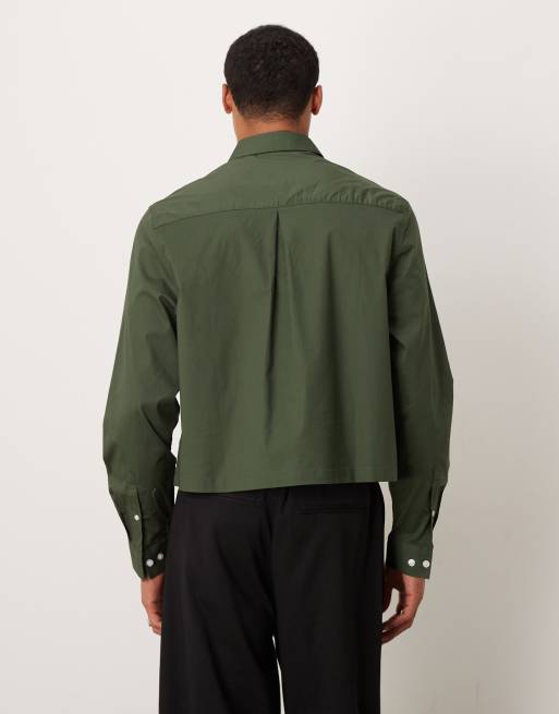 ASOS DESIGN – Cropped Popeline-Hemd in Khaki, in regulärer Passform, 3 von 5