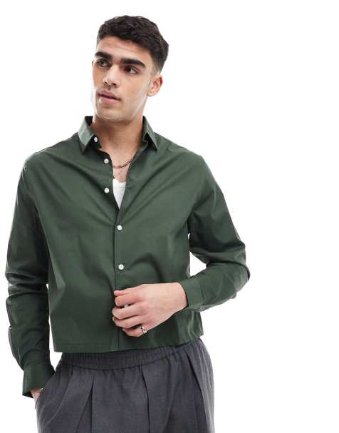 ASOS DESIGN cropped poplin regular shirt in khaki - view 1