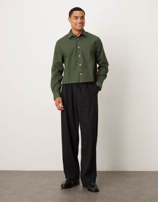Asos Design Cropped Poplin Regular Shirt In Gray