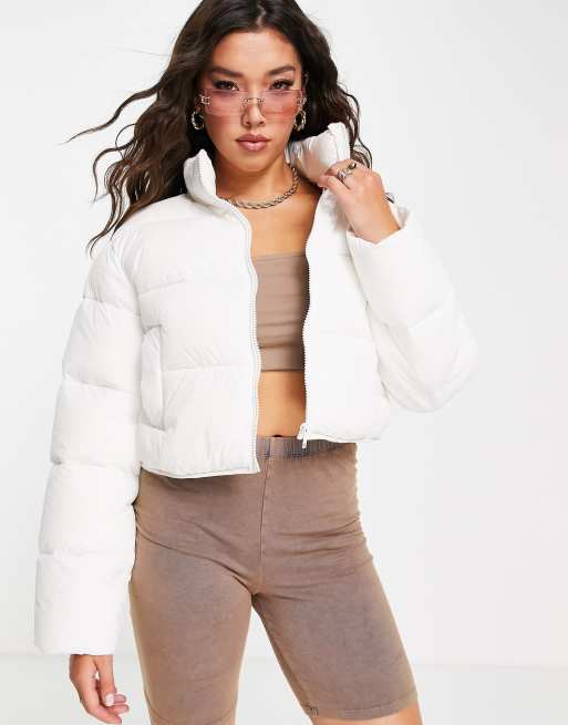 ASOS DESIGN cropped puffer in white