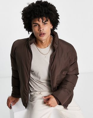 ASOS DESIGN cropped puffer jacket in brown