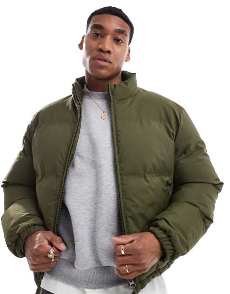 ASOS DESIGN cropped puffer jacket in green - view 1
