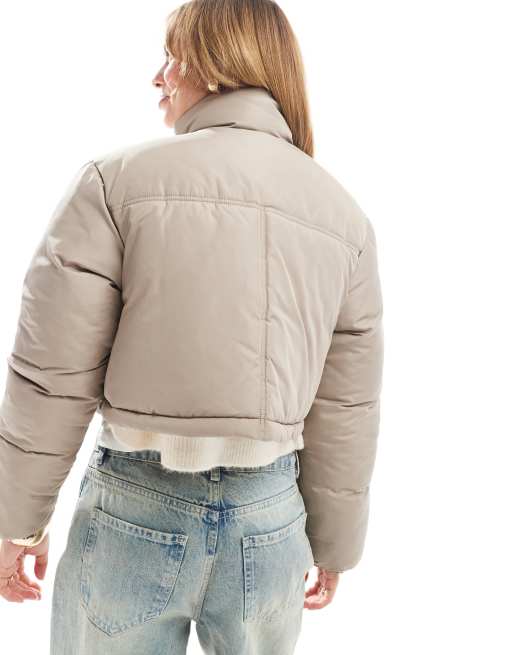 ASOS DESIGN cropped puffer jacket in mushroom ASOS