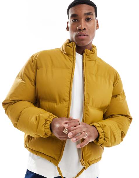 ASOS DESIGN cropped puffer jacket in mustard - view 1