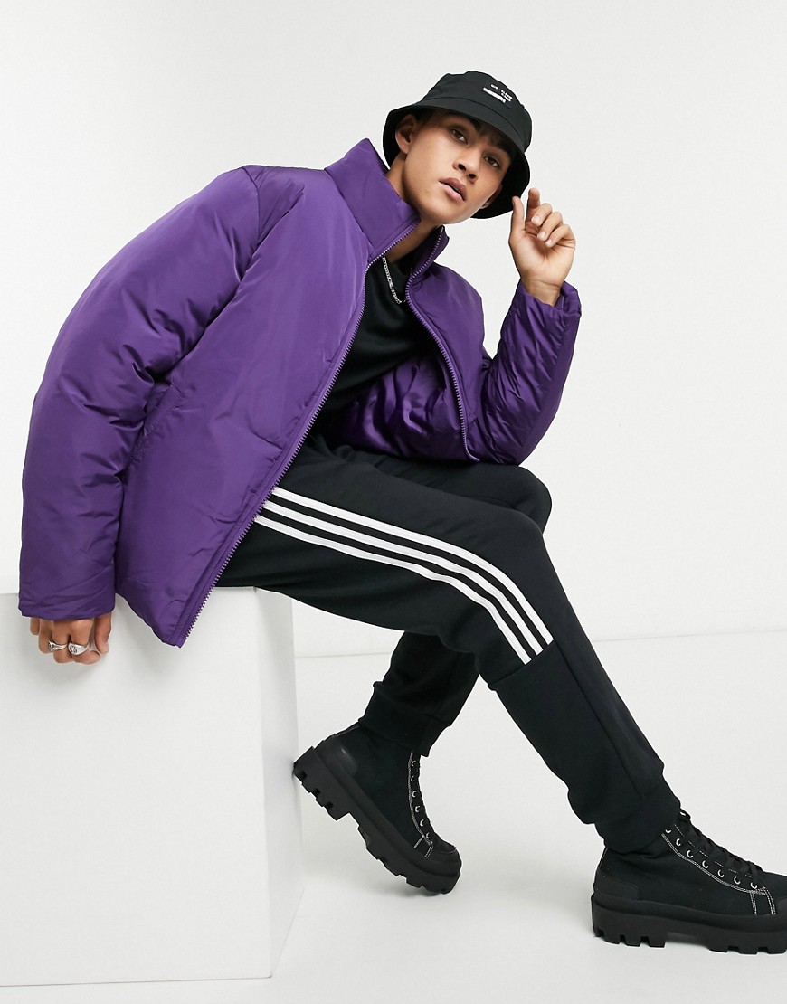 ASOS DESIGN cropped puffer jacket with funnel neck in purple