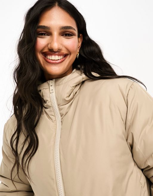 ASOS DESIGN luxe collar cropped puffer jacket in camel