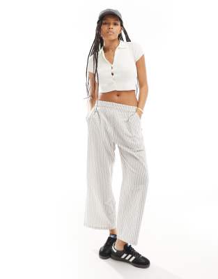 cropped pull-on pants with tab waistband in orange stripe-Multi