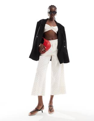 cropped pull-on poplin pants in white dot - part of a set