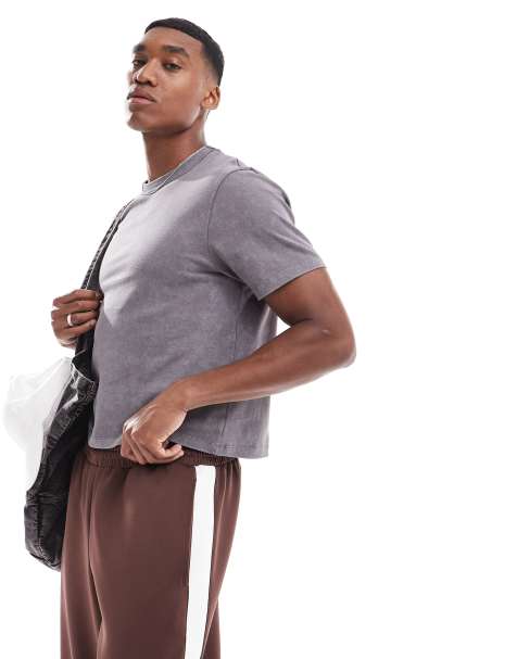 ASOS DESIGN - Cropped raglan-t-shirt i forvasket grå - view 1
