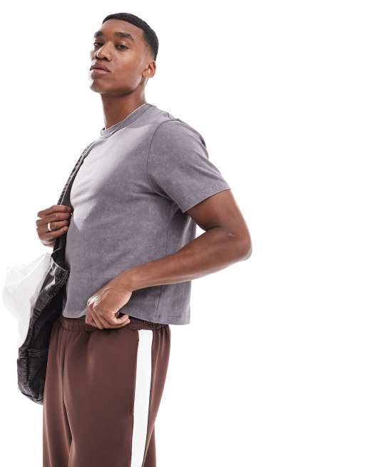 ASOS DESIGN - Cropped raglan-t-shirt i forvasket grå