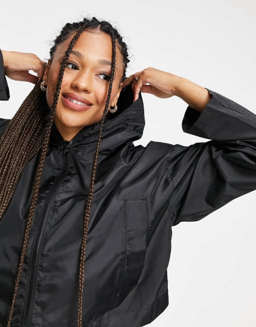 ASOS DESIGN cropped rain jacket with hood in black ASOS