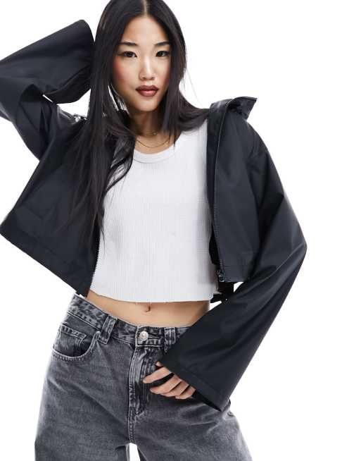 CerbeShops DESIGN cropped rain jacket with hood in black