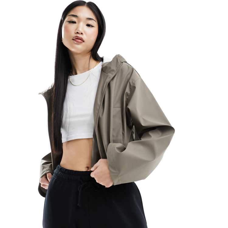 ASOS DESIGN cropped rain jacket with hood in mushroom