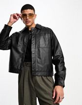 ASOS DESIGN faux leather harrington jacket in burgundy | ASOS