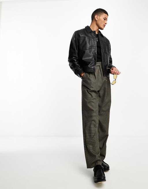 ASOS DESIGN cropped real leather harrington jacket in black, 2 of 4