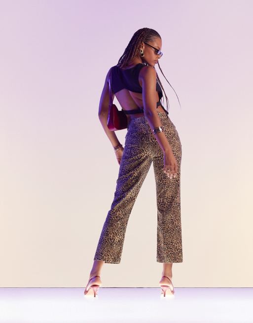 ASOS DESIGN - Cropped rechte jeans met halfhoge taille in luipaardprint