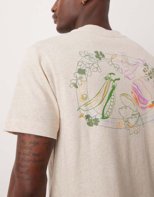 ASOS DESIGN cropped relaxed linen mix t-shirt with food graphic in cream