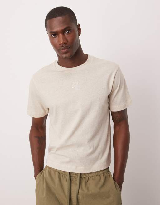 ASOS DESIGN cropped relaxed linen mix t-shirt with food graphic in cream
