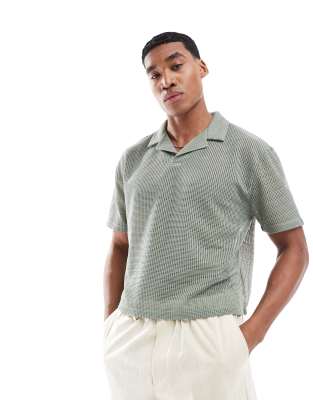 ASOS DESIGN ASOS DESIGN cropped relaxed polo in green open mesh