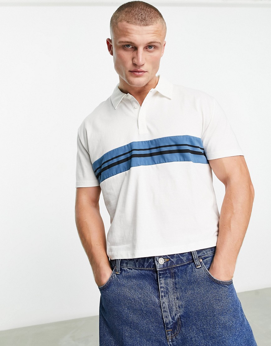 ASOS DESIGN cropped relaxed polo shirt with chest stripes in white