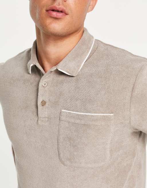 ASOS DESIGN cropped relaxed polo t-shirt in beige towelling , 3 of 4