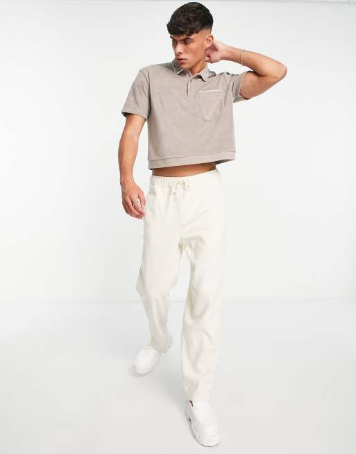 ASOS DESIGN cropped relaxed polo t-shirt in beige towelling , 4 of 4