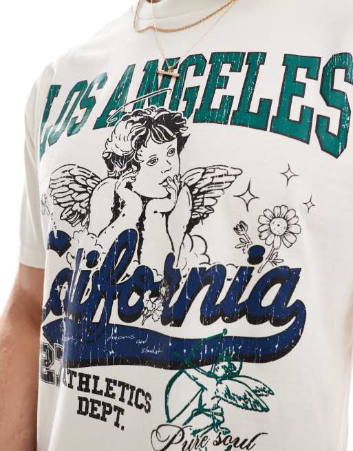ASOS DESIGN cropped relaxed t-shirt in off white with Los Angeles front print